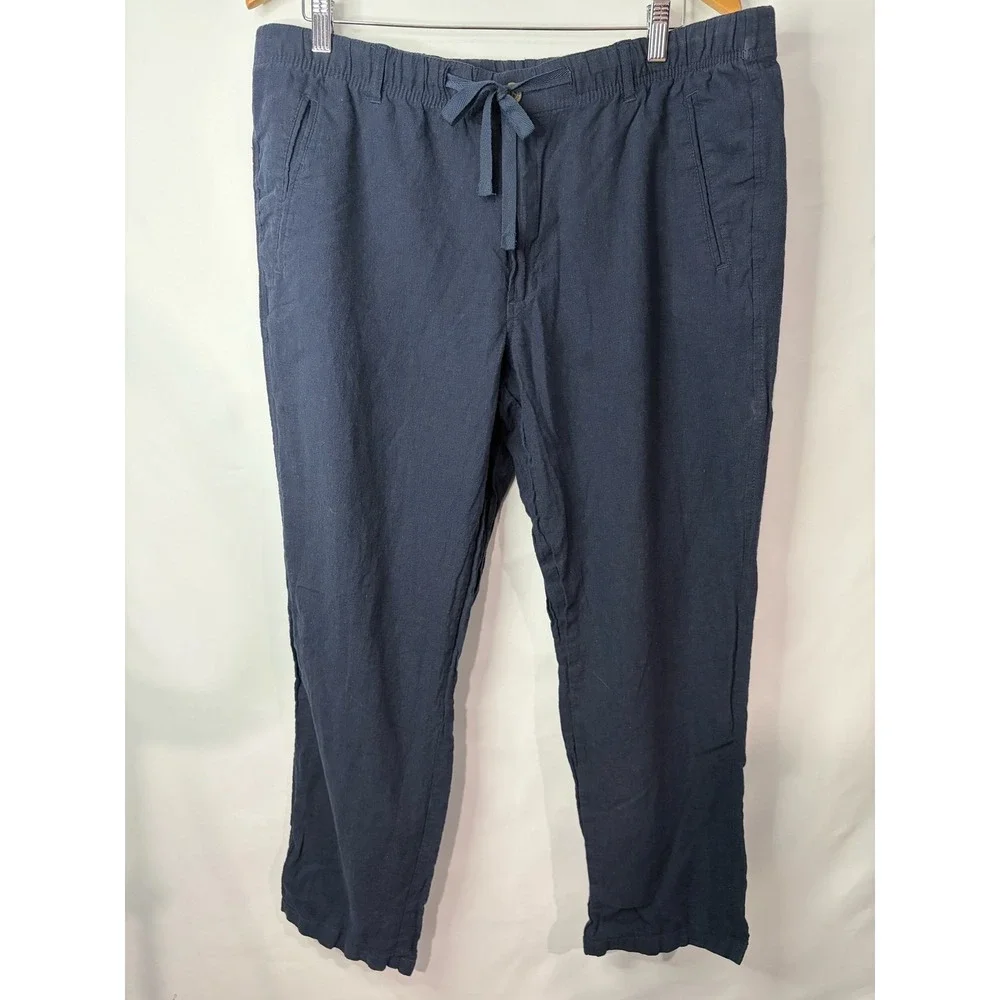Tasso Elba Island Navy Blue Linen Cotton Relaxed Pants Mens XL Beach Coastal Lux